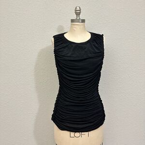 KOBI HALPERIN Sariyah Shirred Sleeveless Top Black Ruched Gothic